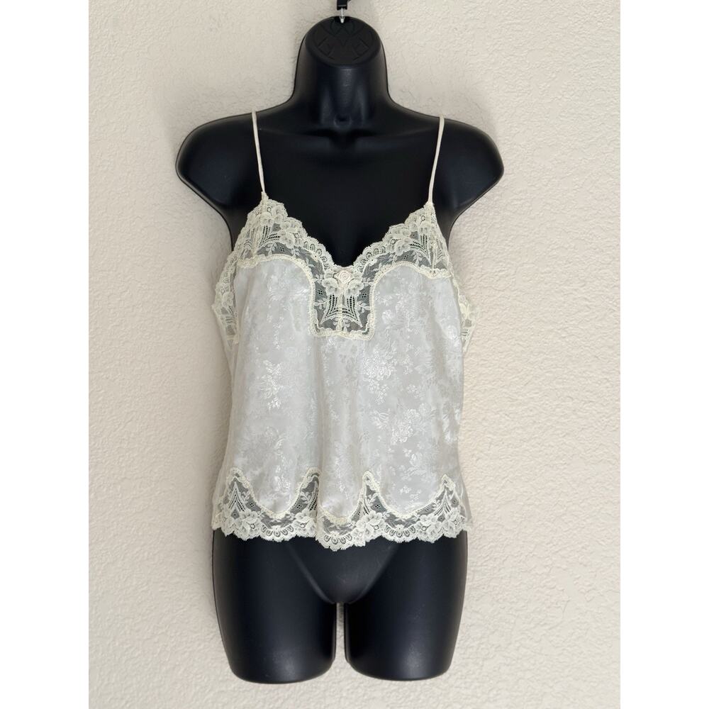 Vintage Y2K Camisole Tank Top White Satin Lace Fairycore Romantic Whimsical M
